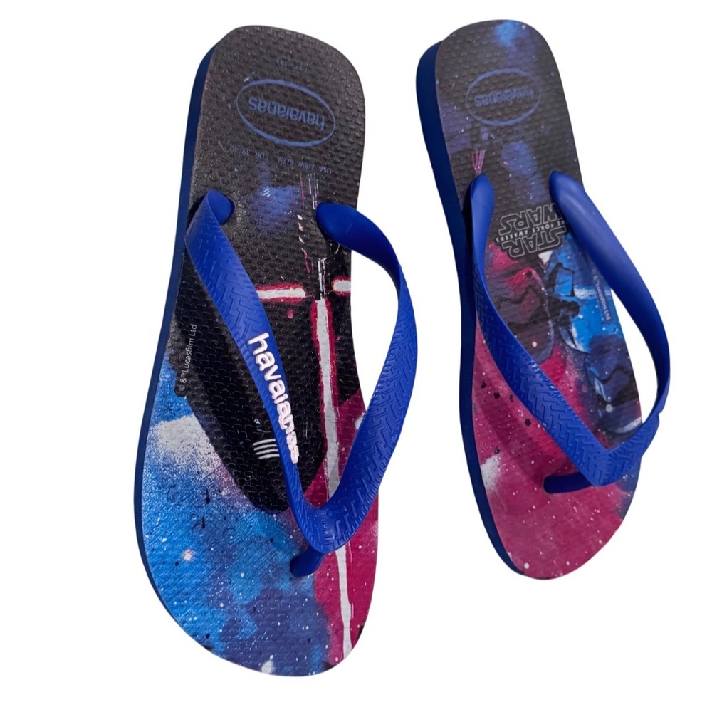 Havaianas Star Wars Force Flip Flops Blue Red Kylo Ren‎ Mens 6/7 Womens 7/8 EUC